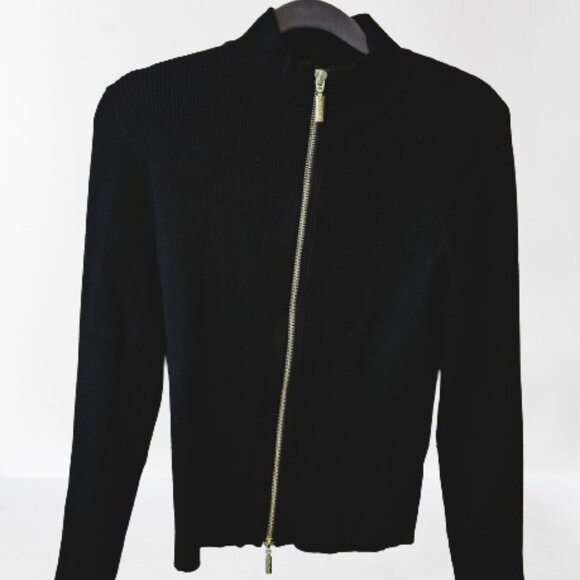 Alexia Admor Slim Fit Zip Up Black Cardigan Sweater Size Medium - Picture 3 of 15